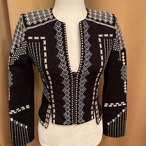 BCBG Maxazria Black Cropped Embroidered Jacket Size XS